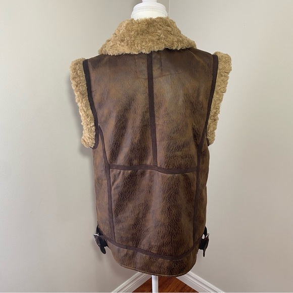 7 For All Mankind Brown Faux Leather Vest with Shearling Trim XS - Picture 8 of 14